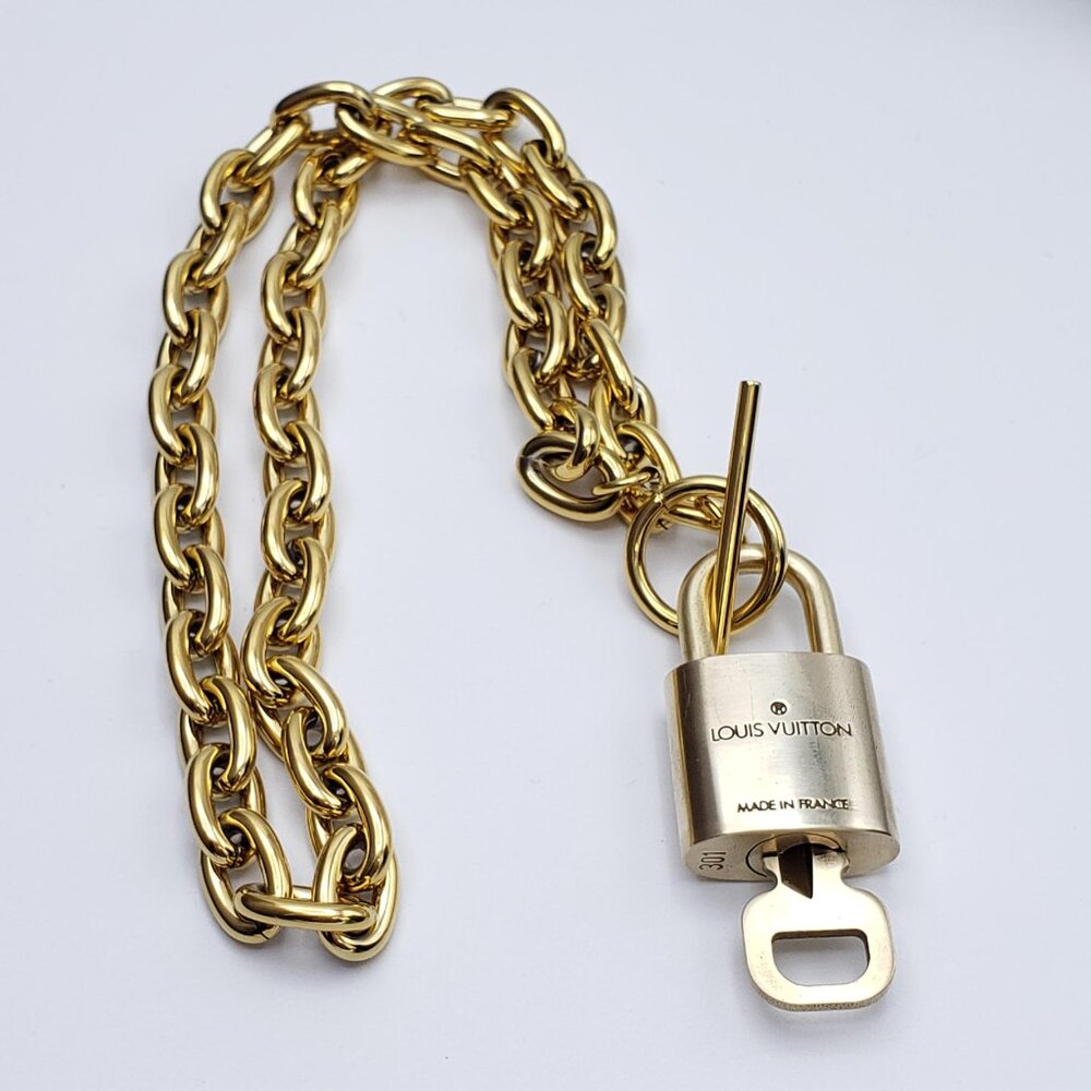 Authentic Louis Vuitton Gold Padlock w/Unbranded Stainless Steel Chain Necklace - Picture 7 of 14